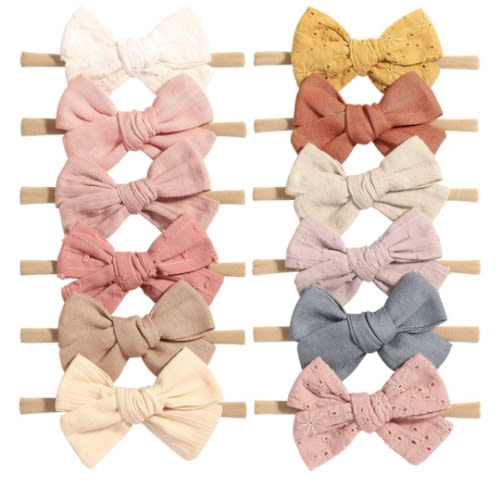 jollybows 12pcs Baby Girls Hair Bows Nylon Elastic Headband Hair Accessories for Infants Toddlers Newborn