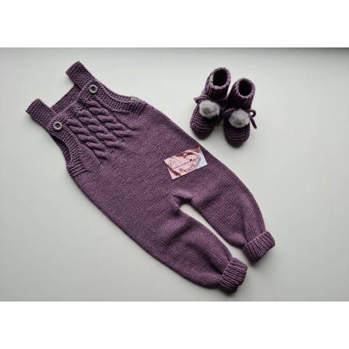 Hand Knitted Merino Wool Baby Overalls: Unisex Jumpsuit Romper