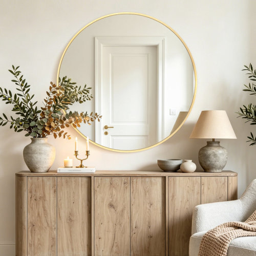 Ebern Designs Pieterjan Metal Round Wall Mirror for Bathroom Mirror/ Vanity Mirror & Reviews | Wayfair