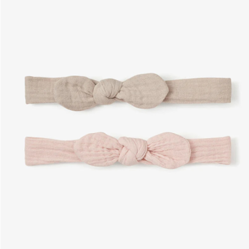 Organic Muslin Bow Headband Set Taupe/Blush 2PC – Elegant Baby