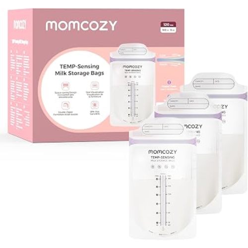 Momcozy Breastmilk Storage Bags, Larger Temp-Sense Area&Double Zip, 120ct