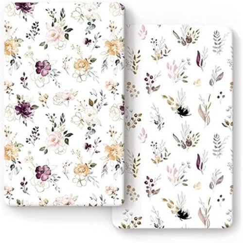 GRSSDER Stretch Ultra Soft Jersey Knit Fitted Crib Sheets Set 2 Pack，Fit All Standard Crib Mattress Pads Safe and Snug, Crib Fitted Sheet for Boys and Girls, Stylish Watercolor Rabbit Pattern