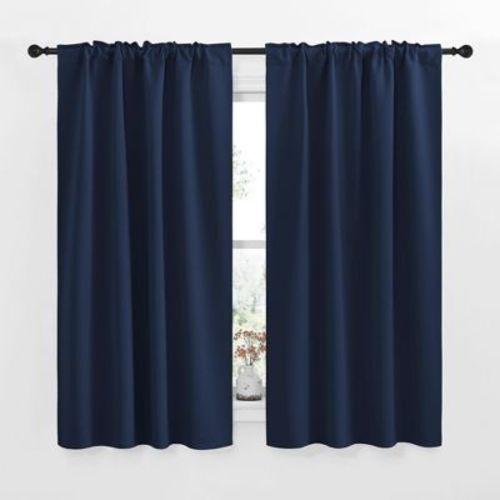 NICETOWN Thermal Insulated Blackout Curtains 2 Panels 42"x63" Navy Blue Drapes with Rod Pocket and Back Tab for Nursery