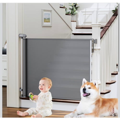 PRObebi Retractable Baby & Dog Gate - Extends to 54" Wide, 34" Tall - Stair, Doorway & Hallway Use