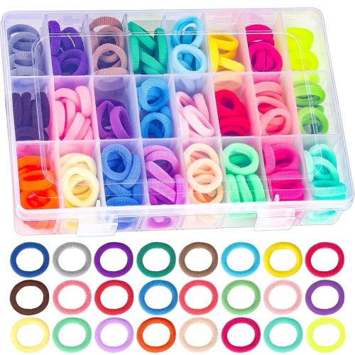 Baby Hair Ties, 200 Pcs Toddler Hair Ties with Organizer Box Colorful Cotton Seamless Hair Bands for Girls Kids Summer Gifts (24 Colors)