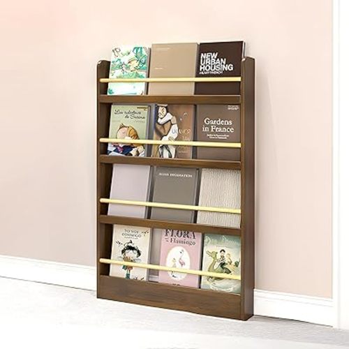 Behind The Door Bookshelf, Behind Door Bookshelf, 4-Tier Book Shelf, Narrow Thin Bookshelf for Kids, Space Saving, Anti-tip, Wall Mounted Book Toy Organizer for Bedroom, Living Room, Office