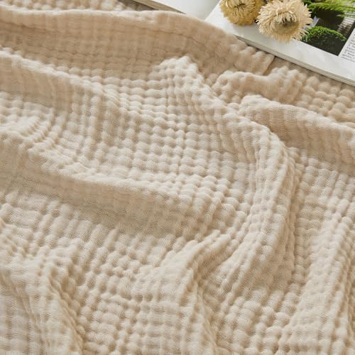 EMME Cotton Muslin Twin Blanket Breathable Gauze Soft Lightweight Blankets Adults Gifts for Women (Heather Beige, 60"x80")