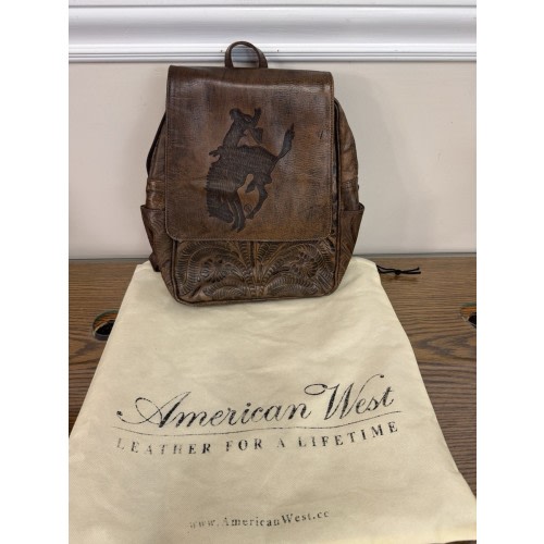 American West Saddle Brown Leather Backpack Women's large NWOT