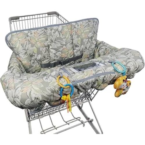 Shopping Cart Cover for Baby boy Girl, Multi-in-1 Cart Covers for Babies, Soft Padded Infant High Chair Cover, Machine Washable, Grocery cart seat Cushion Cover Grey Leaves
