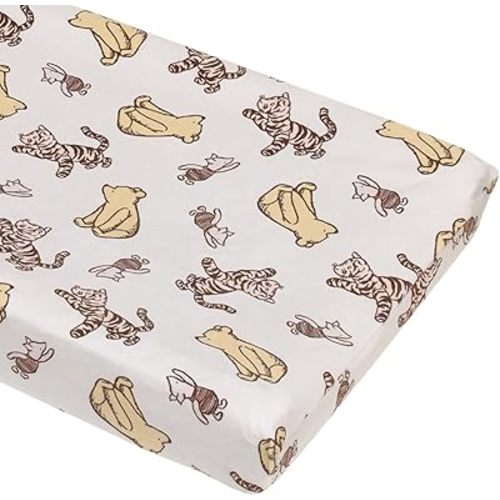 Disney Classic Pooh Hunny Fun with Piglet and Tigger White and Taupe Super Soft Changing Pad Cover