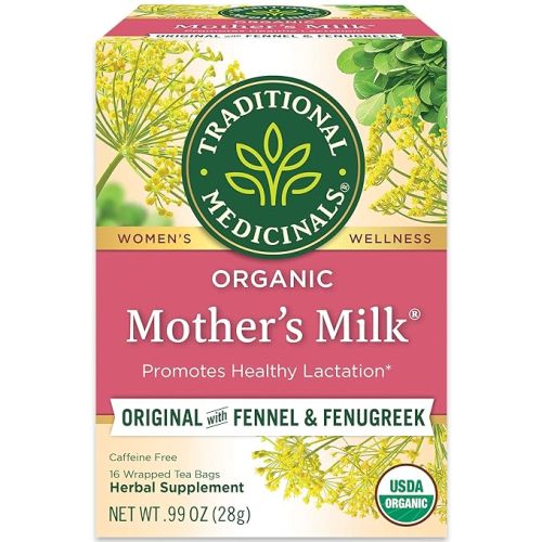 Traditional Medicinals Organic, Mother's Milk Tea - Supports Breastfeeding & Lactation with Fennel and Fenugreek - Kosher, Non-GMO, Caffeine-Free, Compostable - 16 Tea Bags