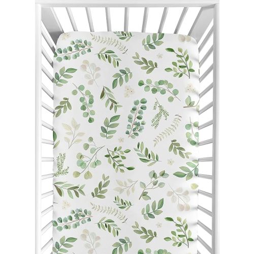 Sweet Jojo Designs Fitted Baby Crib Sheets (Boho Floral Leaf) for Girls, Infant Nursery, Toddler Bed Room - Standard Size Mattress (Bohemian, Watercolor Botanical, Flower, Tropical Garden, Sage Green)