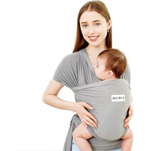 Acrabros Baby Wrap Carrier,Hands Free Baby Carrier Sling,Lightweight,Breathable,Softness,Perfect for Newborn Infants and Babies Shower Gift,Grey