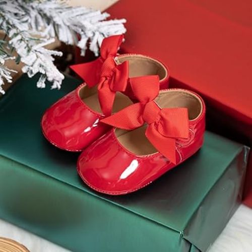 Meckior Infant Baby Girls Soft Sole Bowknot Princess Wedding Dress Mary Jane Flats Prewalker Newborn Light Baby Sneaker Shoes