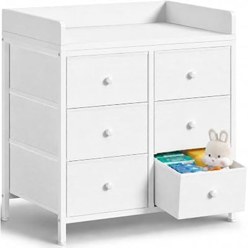 Baby Dresser with Changing Table Top, 6 Drawers Diaper Changing Station