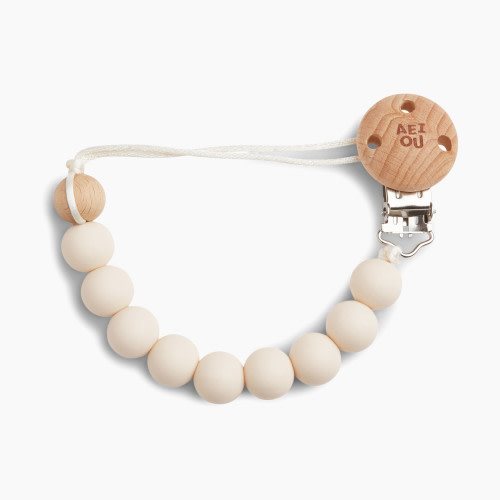 AEIOU Silicone Pacifier Clip - Oat Milk
