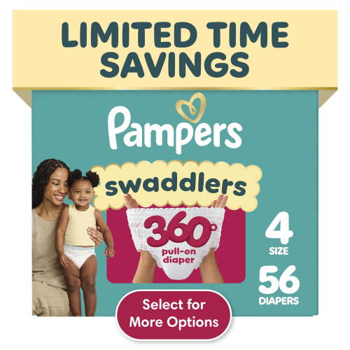 Pampers, Swaddlers 360 Baby Diapers, Size 4, 56 ct with E-Z Off Tabs