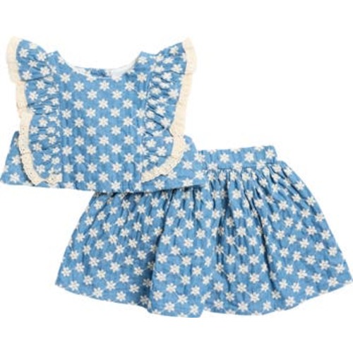 Embroidered Chambray Ruffle Top & Skirt Set, 12M