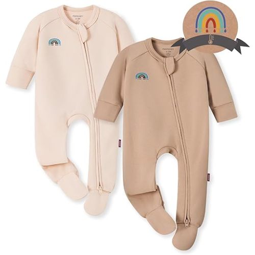 Momcozy Boy Girl Baby Pajamas Onesie, 0-24 M Temp-Sensing 2-Way Zipper Cotton & Viscose Derived from Bamboo Newborn Sleepers