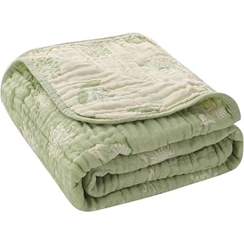 Ultra Soft Muslin Baby Blanket - Made with Organic Cotton, Earthy Botanicals Jacquard Swaddle & Crib Quilt, 43x43 (Sage Green Floral)