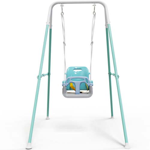 3-in-1 Toddler Swing Outdoor Toys, Baby Swing for Outside, Kids Swing with Metal Frame, White & Blue