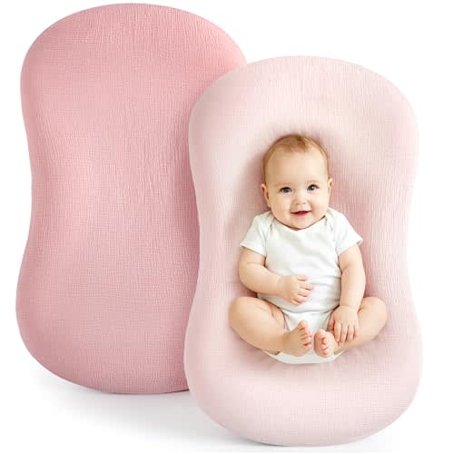 Termichy Muslin Baby Lounger Covers: 32x20" Fitted for Snuggle Me Lounger | Soft Boho Floral Baby Nest Slipcover - Breathable Newborn Nursery Decor - Removable & Machine Washable for Spit-up & Drool