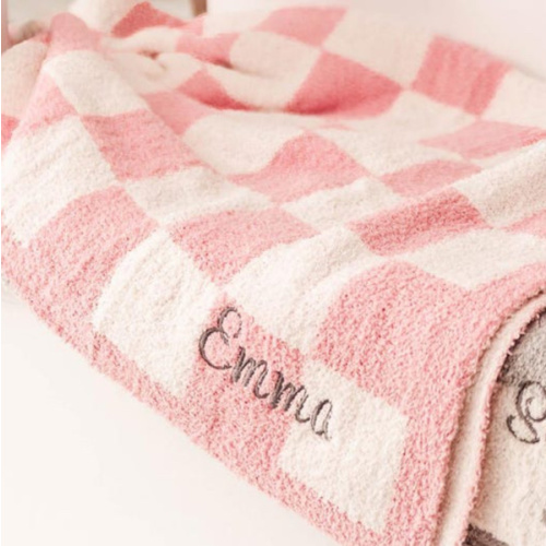 Personalized Baby Name Blanket, Embroidered Baby Swaddle, Newborn Coming Home Gift, Checkered Stroller Blanket, Baby Shower New Baby Gift