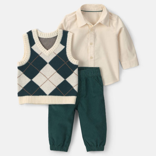 Baby Boy 3-Piece Argyle Layering Set - Green/Cream | Carter’s Oshkosh Canada