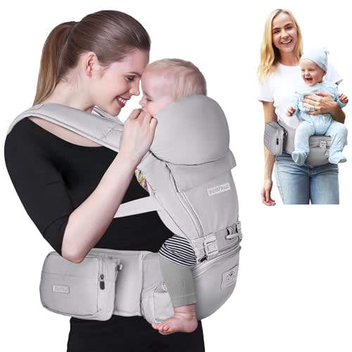 FRUITEAM Head Support Baby Carrier Newborn to Toddler, Safety-Certified | Ergonomic 6-in-1 Baby Carrier with Hip Seat, One Size Fits All, Cozy and Breathable Baby Carrier, H-Straps, All Seasons