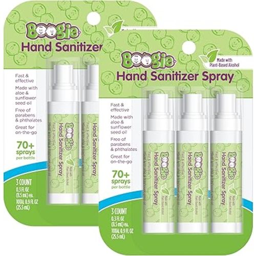 Boogie Kids Hand Sanitizer Spray for Babies &Toddlers, Great for Diaper Bags and Backpacks, Plant Based Alcohol, Made With Aloe & Sunflower Seed Oil, 3 Count (Pack of 2)