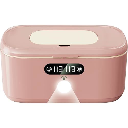 Wipe Wamer for Vehicle and Home Use, Baby Wet Wipes Dispenser and Diaper Wipe Warmer with Night Light,Temperature Display,No Need Water and Sponge, ℉ and ℃ Convertible (Pink, 110-240V)