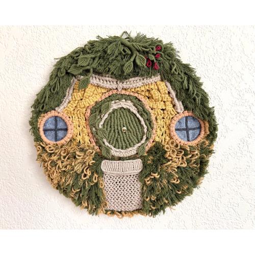 Macrame Hobbit House Wall Hanging, Shire Inspired Home Decoration, Hobbit Hole Woven Textile Art, Middle-Earth Fantasy Decor