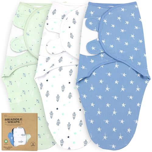 Bublo Baby Swaddles for Newborn Boys – 3-Pack Infant Swaddles 0-3 Months – Adjustable Newborn Swaddle Sleep Sack – Soft Organic Cotton Baby Wrap for Safe & Cozy Sleep