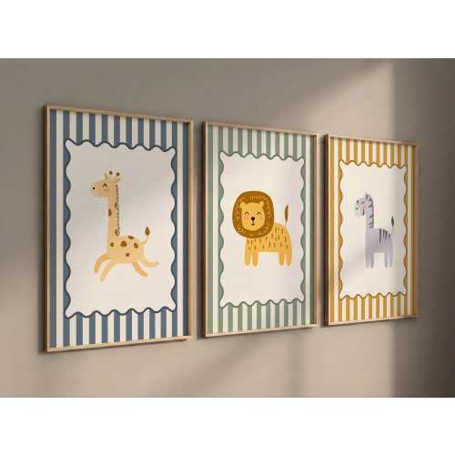 Safari Animal Nursery Prints: Boho Jungle Art, Set of 3, Nursery Decor, Nursery Wall Art, Safari Animals, Gender Neutral, Jungle Animals