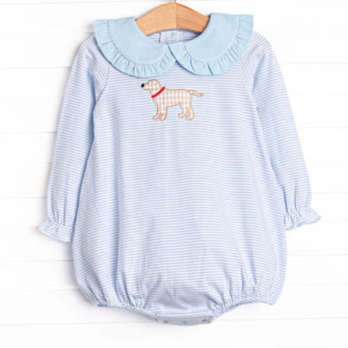 One Lucky Pup Applique Bubble, Light Blue Stripe – Stitchy Fish