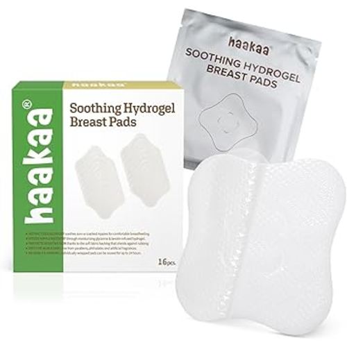 haakaa Soothies Hydrogel Nipple Pads with Lanolin, Gel Nursing Pads Provides Cooling Relief for Sore Nipples, Breastfeeding Essentials, 16 PCS