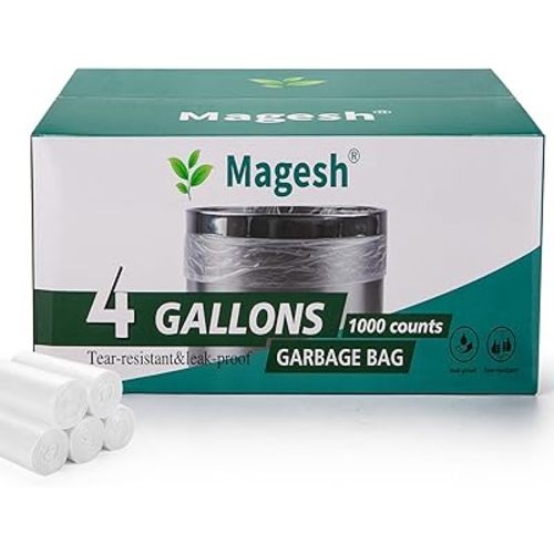 Magesh 4-6 Gallon Trash Bag Strong, Leakage-Free, Small Garbage Bags Unscented Thick for Bathroom, Office, Kitchen Small Trash Can, 15L, 1000 Bags, Clear