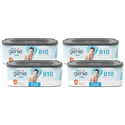 Diaper Genie Refill, Jumbo Square | Continuous Film | Holds 810 Newborn Diapers | Pack of 4