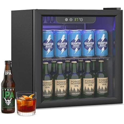 Erivess 1.4 Cu Ft/65 Can Mini Fridge, Freestanding 17 Inch Beverage Refrigerator with Glass Front Door for Soda, Beer Under Counter Drink Refrigerator with Adjustable Shelves(Silver)