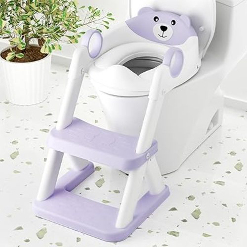 COOSEYA Toilet Seat, Potty Training Seat for Toddler, Upgraded 2-in-1 Potty Toilet Training for Boys and Girls,Waterproof Cushioned Mat with Non-slip Step Stool(Purple)