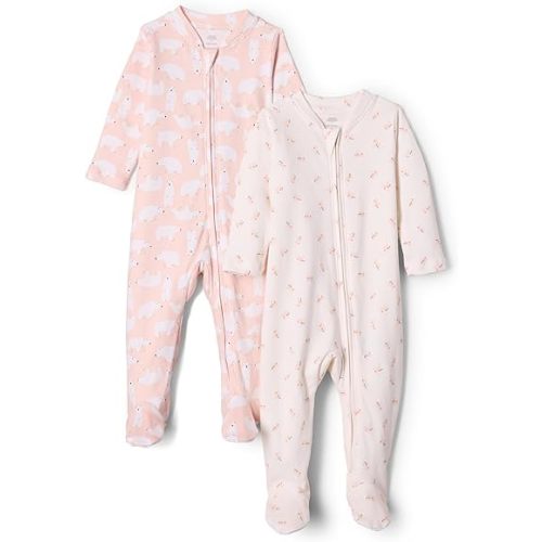 Amazon Essentials x Sofia Grainge Unisex Babies' Cotton Footed Sleep and Play One-piece Bodysuit, Pack of 2