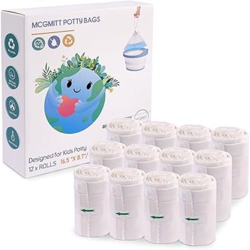 MCGMITT Potty Bags for Portable Toilet, 120 PCS Leak-Proof Potty Liners with Drawstring, Disposable Soft Toilet Bags Fit Most Potty Chair, Potty Training Liners for Toddler Kids Travel Pets Outdoors