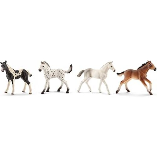 Schleich Horse Club - 4PC Foal Horse Toy Playset - with Pinto, Knabstrupper, Holsteiner and Mustang Figurine Horses for Girls and Boys - Realistic Farm Animal Figures for Kids Ages 5+ | 77586