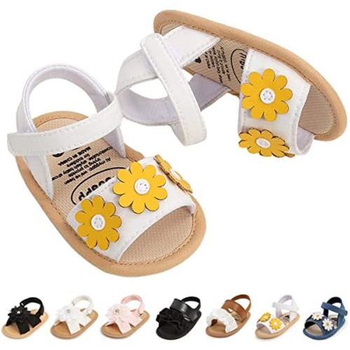 Infant Baby Girls Summer Sandals with Flower Bowknot Soft Sole Wedding Dress Flats Newborn First Walkers Crib Dress Shoes