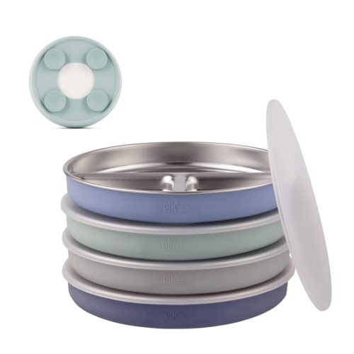 Elk and Friends - 7.8" Stainless Steel Divided Plates with Suction Sleeve