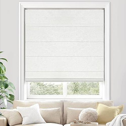100% Blackout Cordless Roman Shades for Indoor Windows & French Doors, 34 3/4" W × 48" H - Blackout - Natural