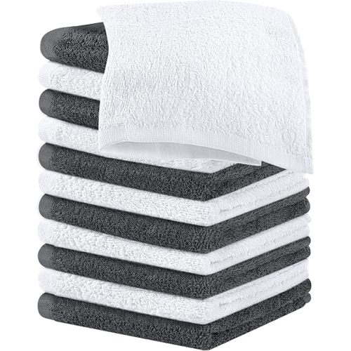 Utopia Towels 12 Pack Cotton Washcloths Set, 100% Ring Spun Cotton, Premium Flannel Face Cloths, Highly Absorbent and Soft Feel Fingertip Towels, Grey, White