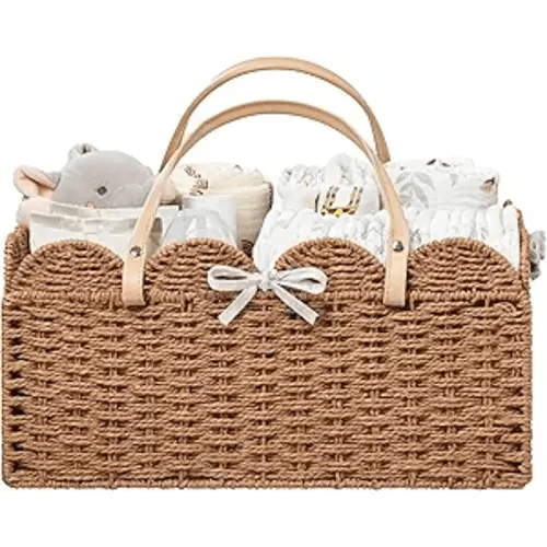 HBlife Large Baby Diaper Caddy, Paper Rope Storage Baskets Nursery Bin with Removable Divider, Portable Car Organizer for Diapers, Baby Shower Gifts, Newborn Essentials Must Haves