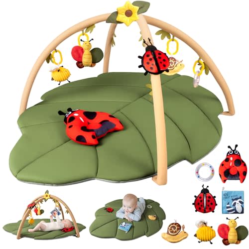 Leaf Tummy Time Baby Play Mat, Activity Gym w/7 Toys 0-18M Washable Oversize Infant Mat