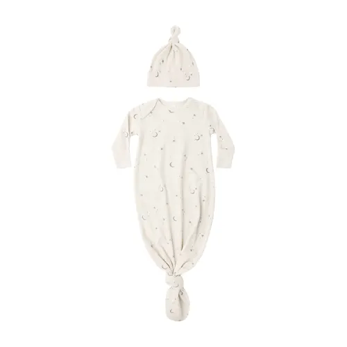 Quincy Mae Knotted Baby Gown + Hat Set - Celestial